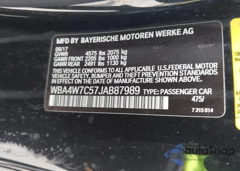 2018 BMW 440I z USA, uszkodzony, nr VIN WBA4W7C57JAB87989
